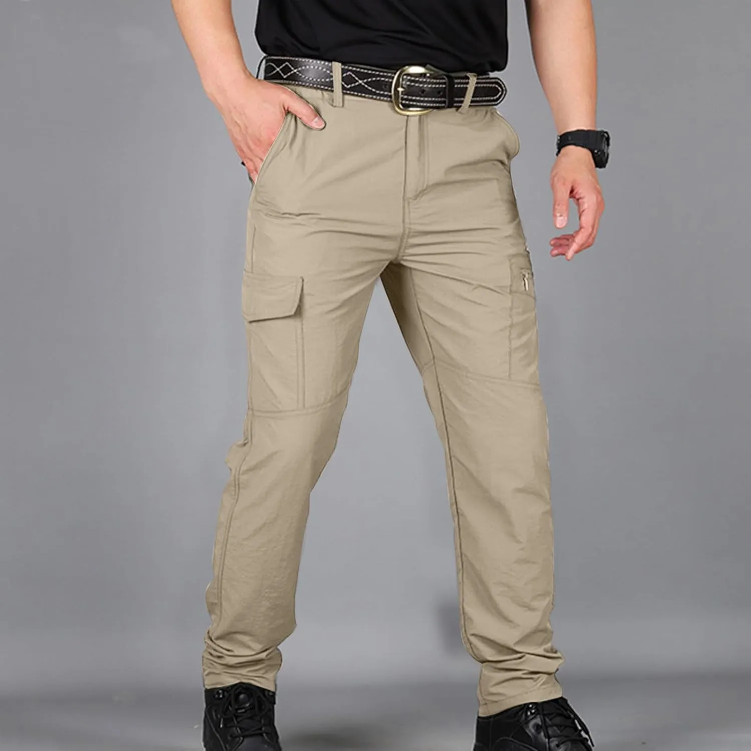 Men Cargo Pants Casual Outdoor Straight Leg Pants with Multiple Pockets Slim Fit Pants Fashion Trousers Hiking Pants