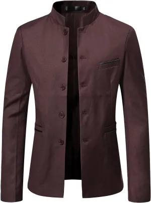 Men Chinese Tunic Suits Mandarin Collar Formal Suit Jackets Solid Slim Fit Front Button Blazer Traditional Uniform