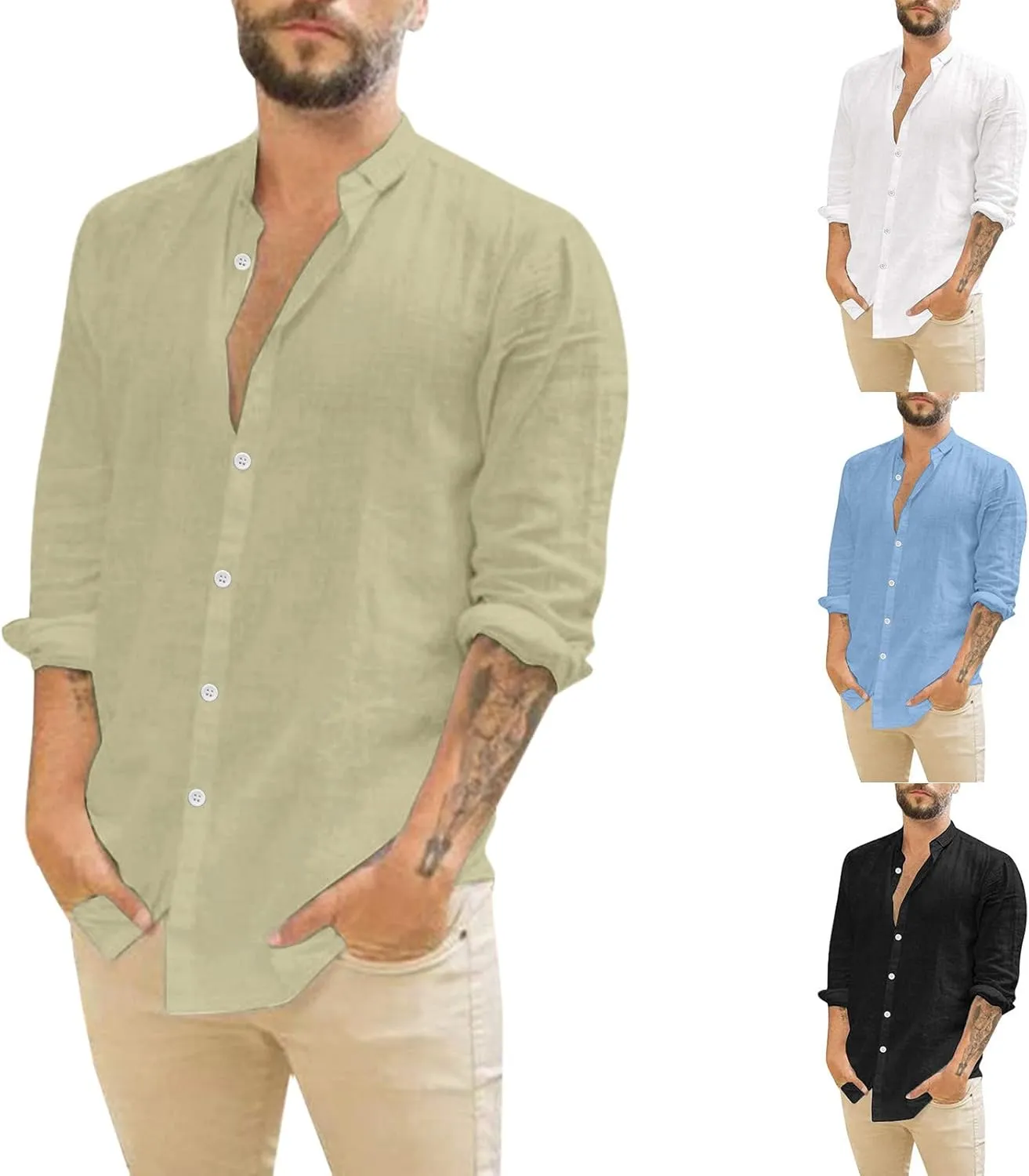Men Cotton Linen Shirts 2024 Fall Fashion Big and Tall Shirt Casual Loose Button Tops Comfy Long Sleeve Blouse