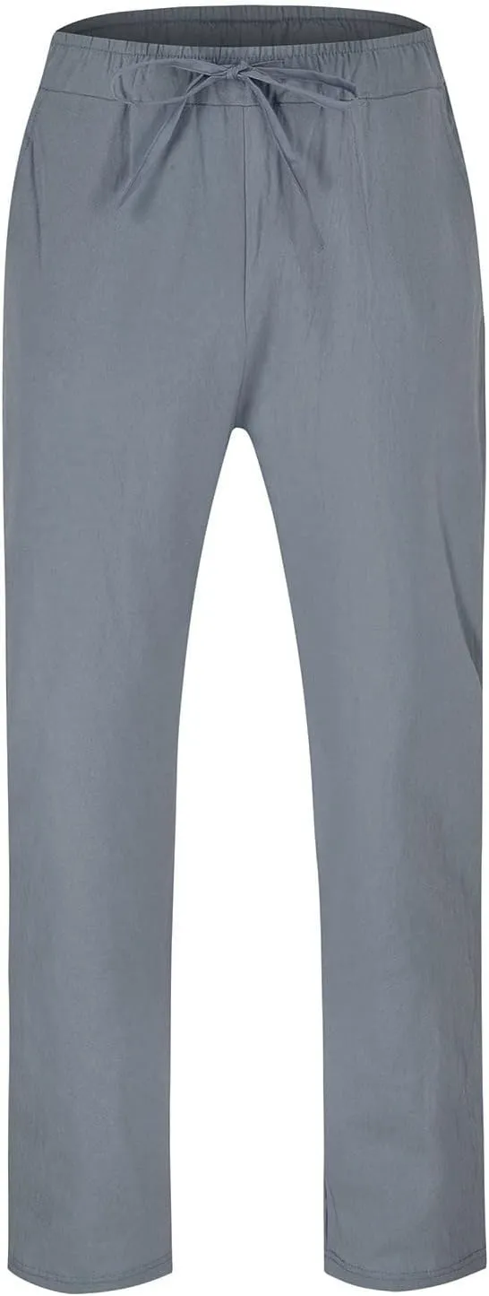 Men Hippie Harem Pants Baggy Linen Boho Yoga Casual Drop Crotch Trousers Linen Cotton Summer Beach Pants 3/4 Shorts