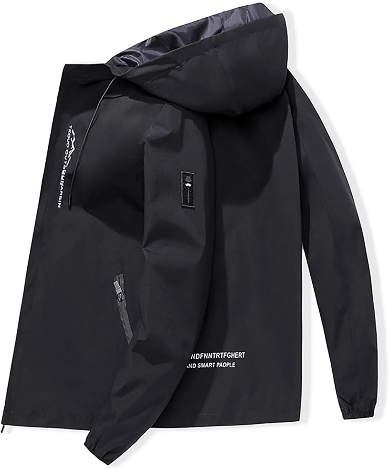 Men Hooded Jacket Waterproof Lightweight Insulated Fleece Rain Jacket Outdoor Raincoat Shell Jacket for Hiking Travel