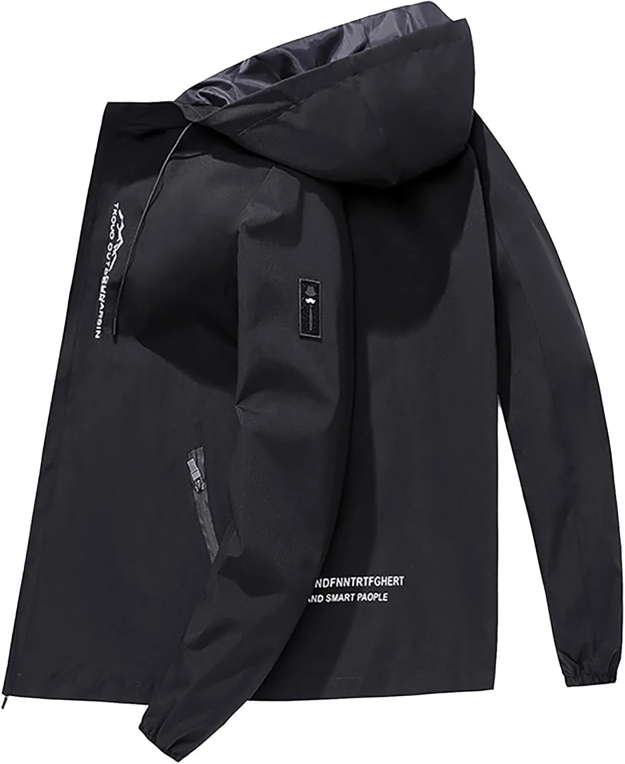 Men Hooded Jacket Waterproof Lightweight Insulated Fleece Rain Jacket Outdoor Raincoat Shell Jacket for Hiking Travel