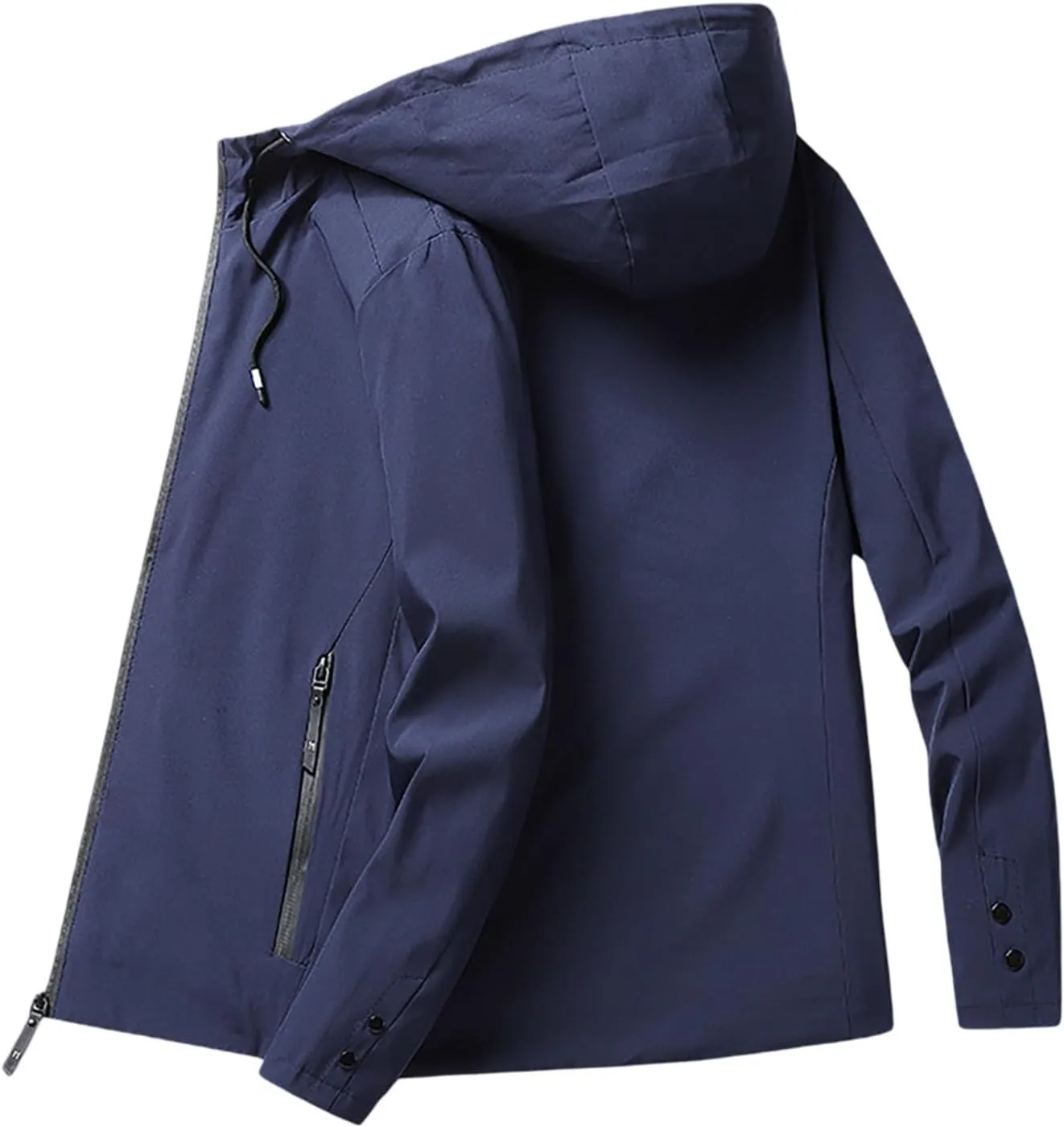 Men Hooded Jacket Waterproof Lightweight Insulated Fleece Rain Jacket Outdoor Raincoat Shell Jacket for Hiking Travel