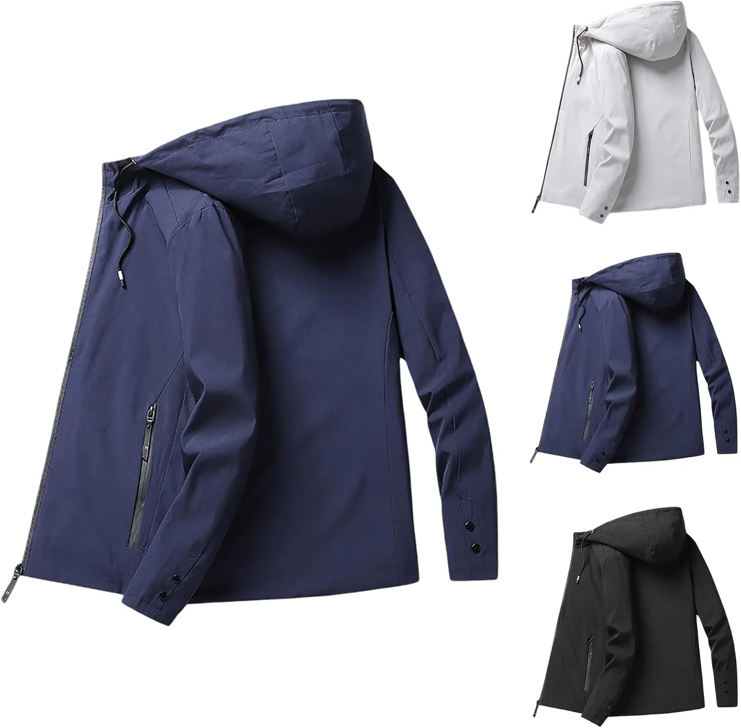 Men Hooded Jacket Waterproof Lightweight Insulated Fleece Rain Jacket Outdoor Raincoat Shell Jacket for Hiking Travel