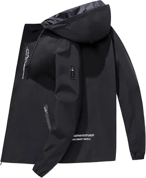 Men Hooded Jacket Waterproof Lightweight Insulated Fleece Rain Jacket Outdoor Raincoat Shell Jacket for Hiking Travel
