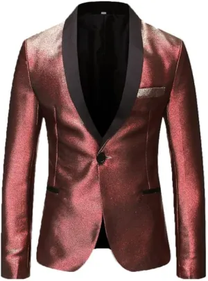 Men's Blazers Slim Fit Fashion Suit Bright Silk Jackets for Men Weddings Party Dinner Prom Tuxedo