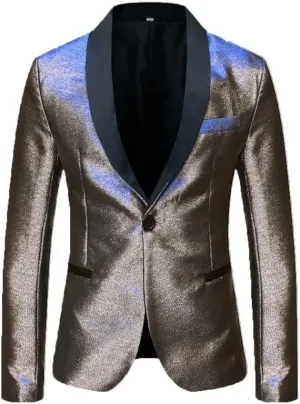 Men's Blazers Slim Fit Fashion Suit Bright Silk Jackets for Men Weddings Party Dinner Prom Tuxedo