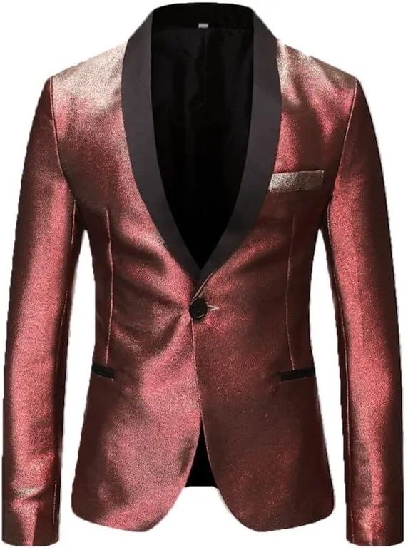 Men's Blazers Slim Fit Fashion Suit Bright Silk Jackets for Men Weddings Party Dinner Prom Tuxedo