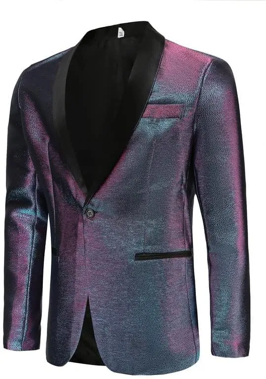 Men's Blazers Slim Fit Fashion Suit Bright Silk Jackets for Men Weddings Party Dinner Prom Tuxedo