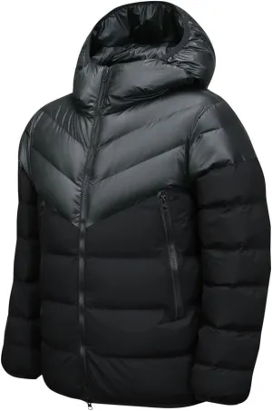 Men's Color Block Down Coats Hooded Puffer Jacket Winter Warm Cotton Padded Outerwear with Zipper Pockets