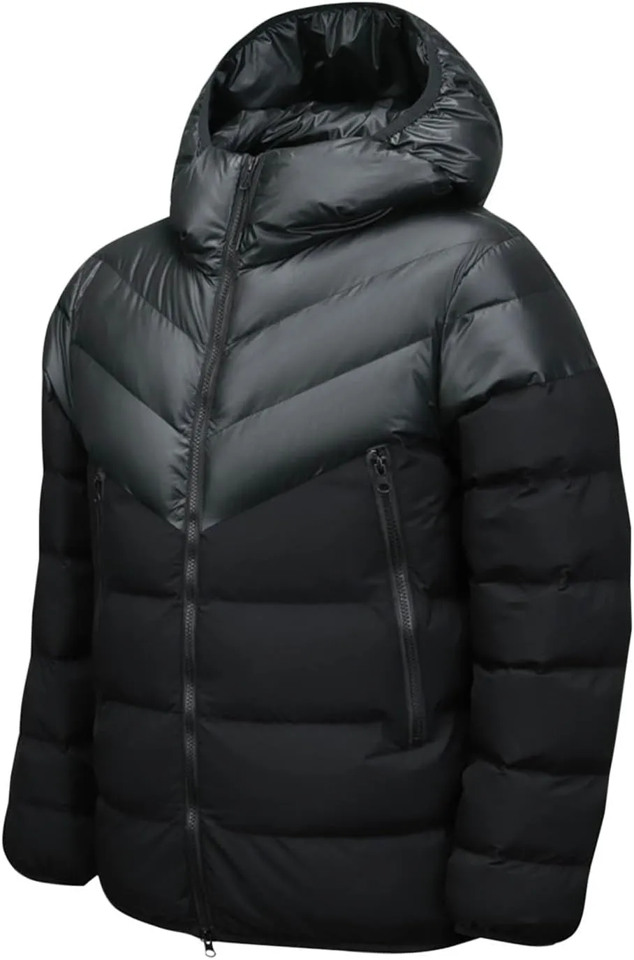 Men's Color Block Down Coats Hooded Puffer Jacket Winter Warm Cotton Padded Outerwear with Zipper Pockets