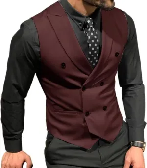Men's Double Breasted Suit Vests, Casual Business Vests, Slim Fit Waistcoat,for Wedding Groom Dating
