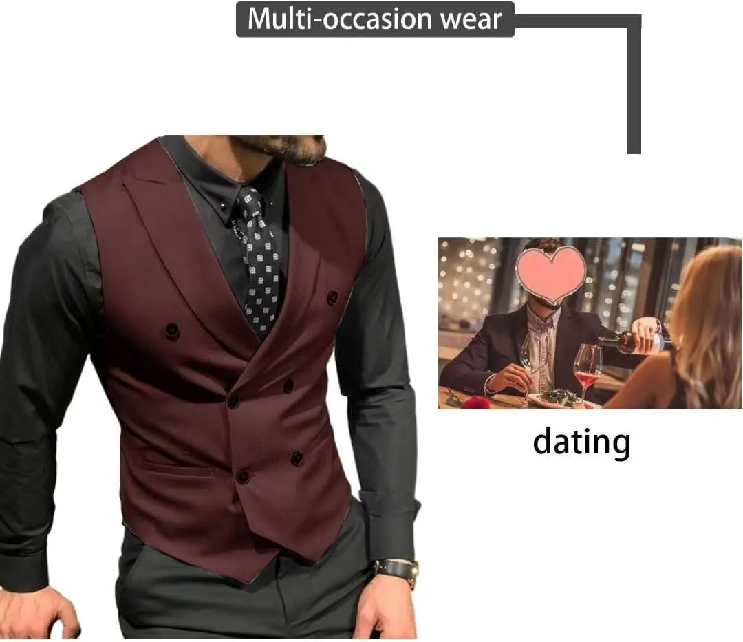 Men's Double Breasted Suit Vests, Casual Business Vests, Slim Fit Waistcoat,for Wedding Groom Dating