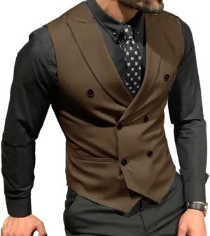 Men's Double Breasted Suit Vests, Casual Business Vests, Slim Fit Waistcoat,for Wedding Groom Dating