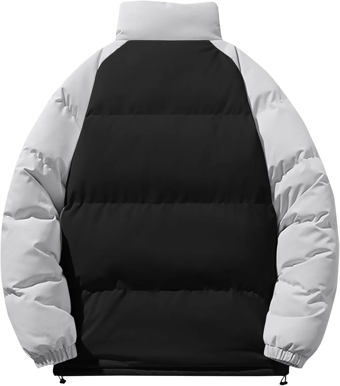 Men's Down Puffer Jacket Winter Warm Coats Color Block Stand Collar Cotton Padded Windproof Outerwear