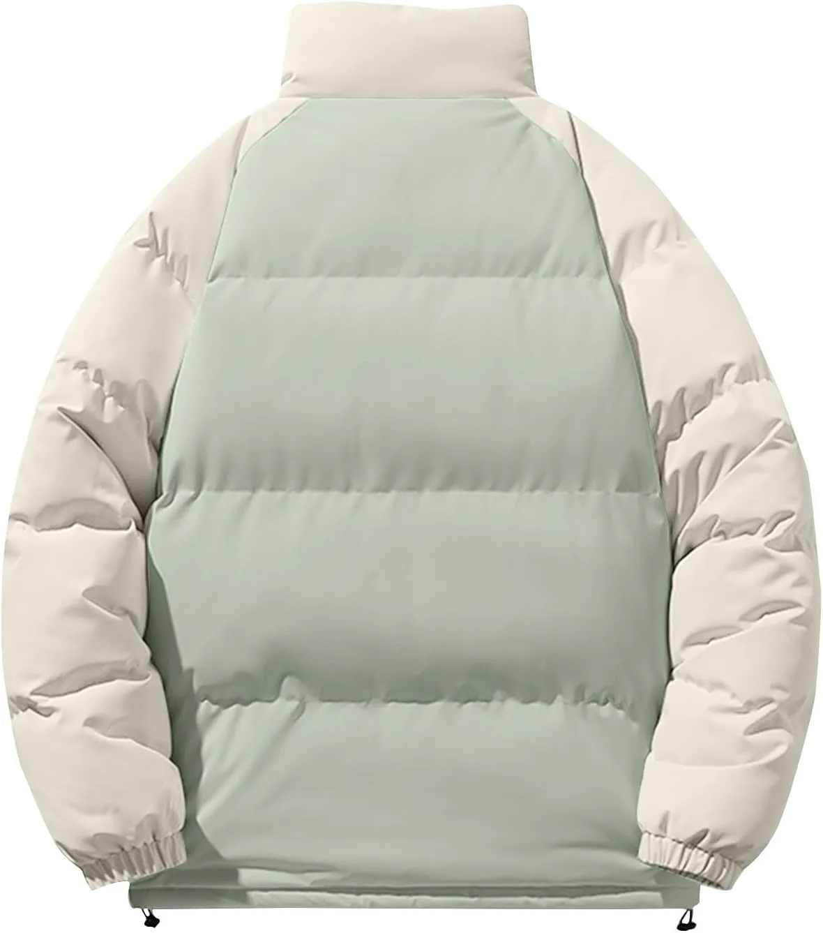 Men's Down Puffer Jacket Winter Warm Coats Color Block Stand Collar Cotton Padded Windproof Outerwear
