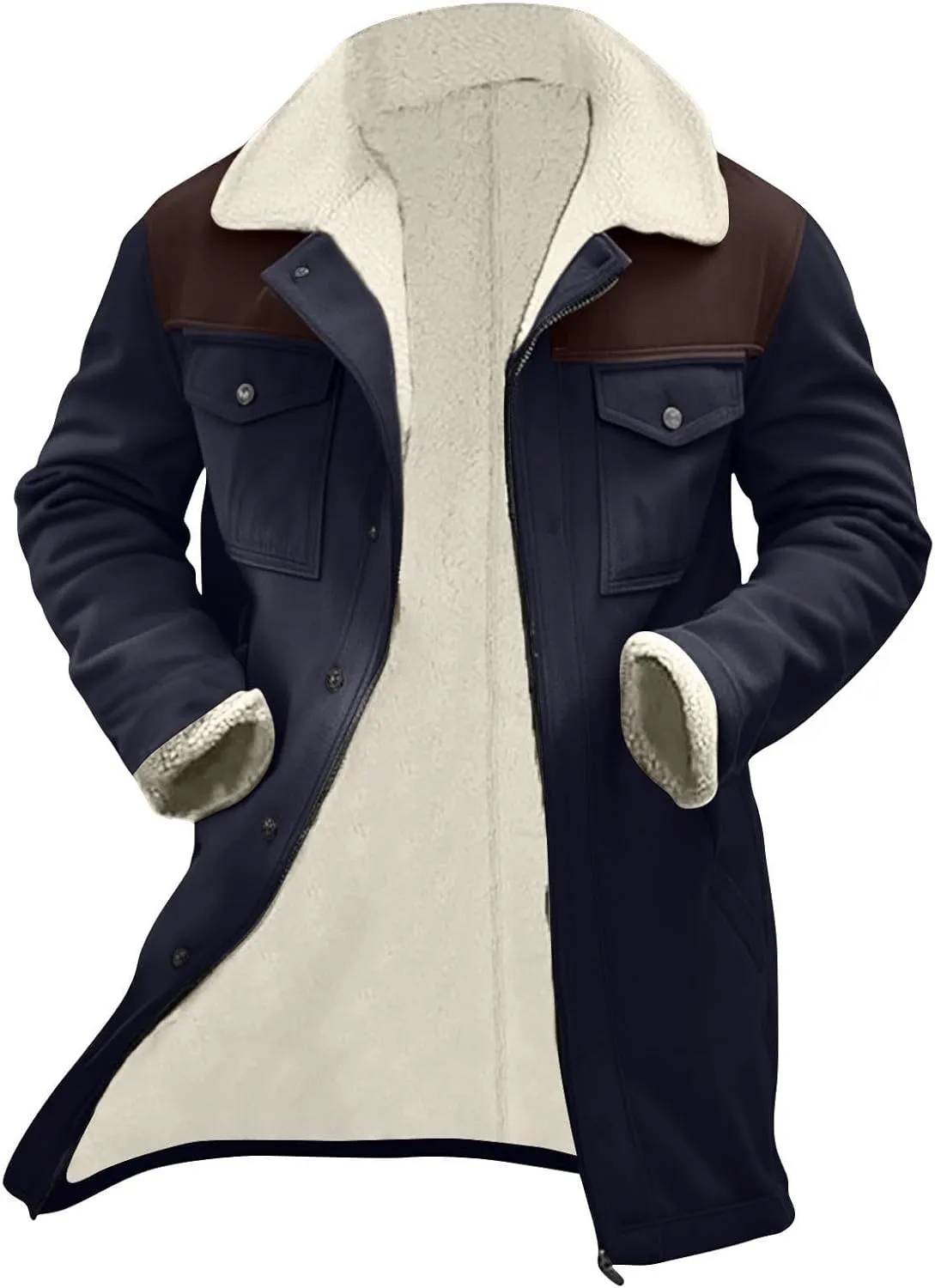Mens Faux Suede Leather Jackets Sherpa Fleece Lined Trucker Jacket Notch Lapel Button Down Winter Sport Coat
