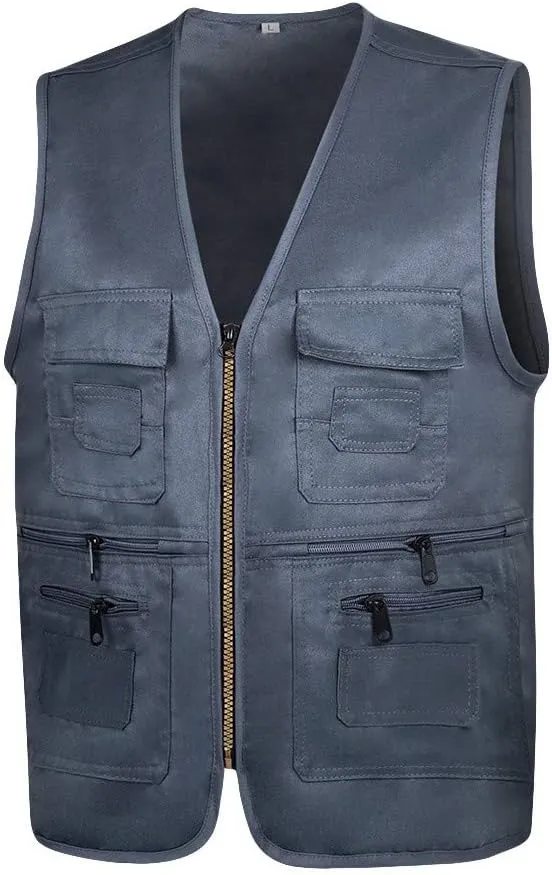 Men's Fishing Vest Utility Safari Travel Vest with Pocket Outdoor Work Photo Cargo Fly Summer Lightweight Jacket