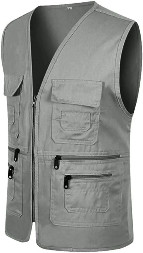 Men's Fishing Vest Utility Safari Travel Vest with Pocket Outdoor Work Photo Cargo Fly Summer Lightweight Jacket