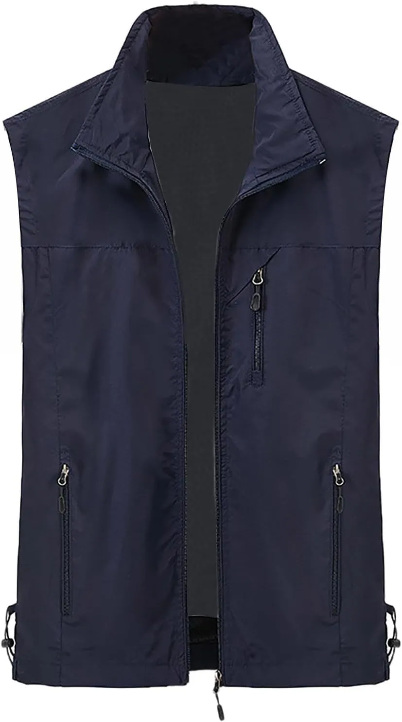 Men's Fishing Vest Utility Safari Travel Vest with Pocket Outdoor Work Photo Cargo Fly Summer Lightweight Jacket