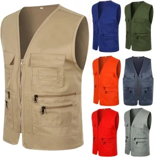 Men's Fishing Vest Utility Safari Travel Vest with Pocket Outdoor Work Photo Cargo Fly Summer Lightweight Jacket
