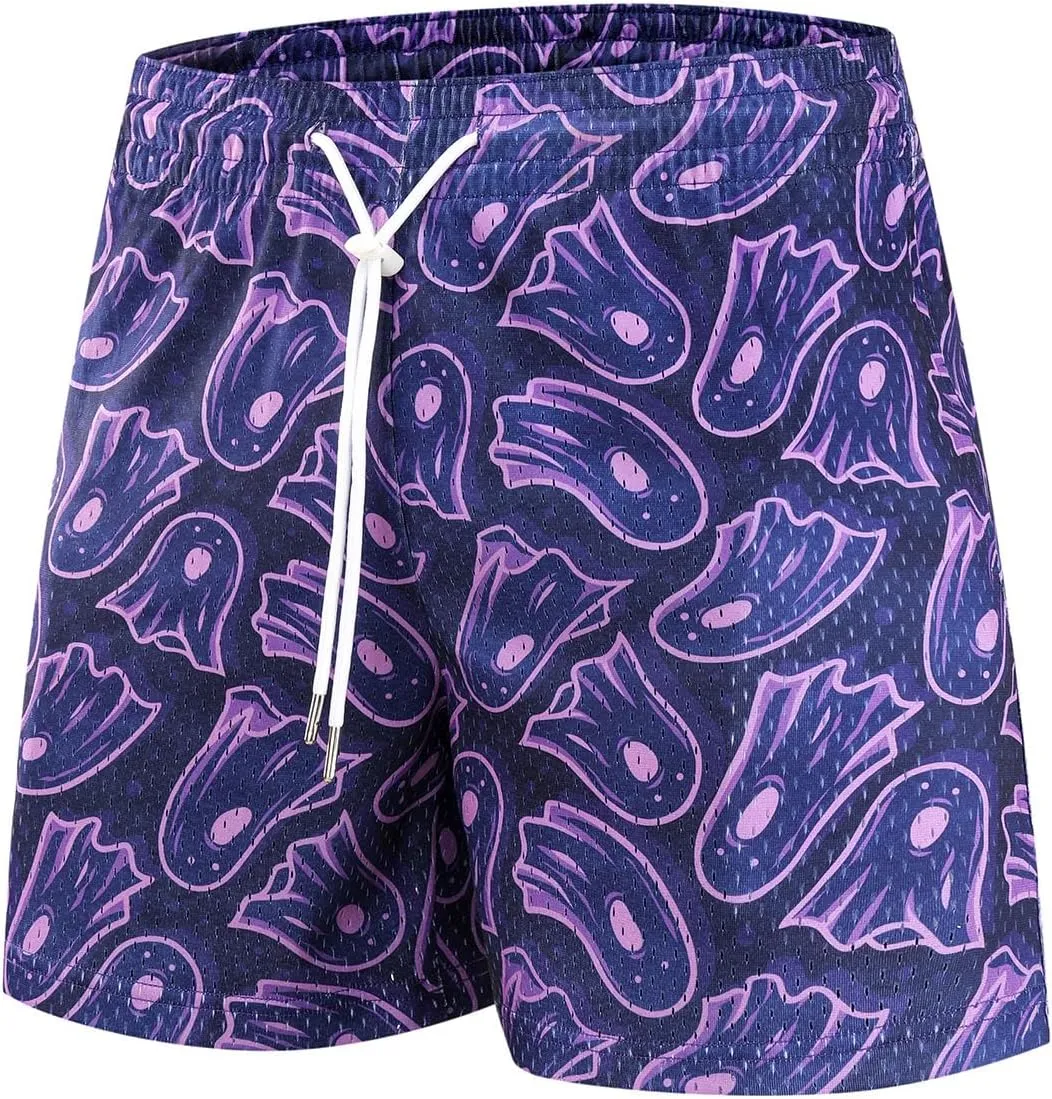 Men's Graphic Print Shorts Retro Basketball Shorts Cool Mesh Shorts