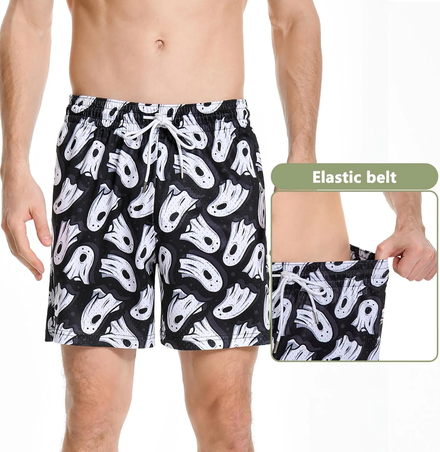 Men's Graphic Print Shorts Retro Basketball Shorts Cool Mesh Shorts