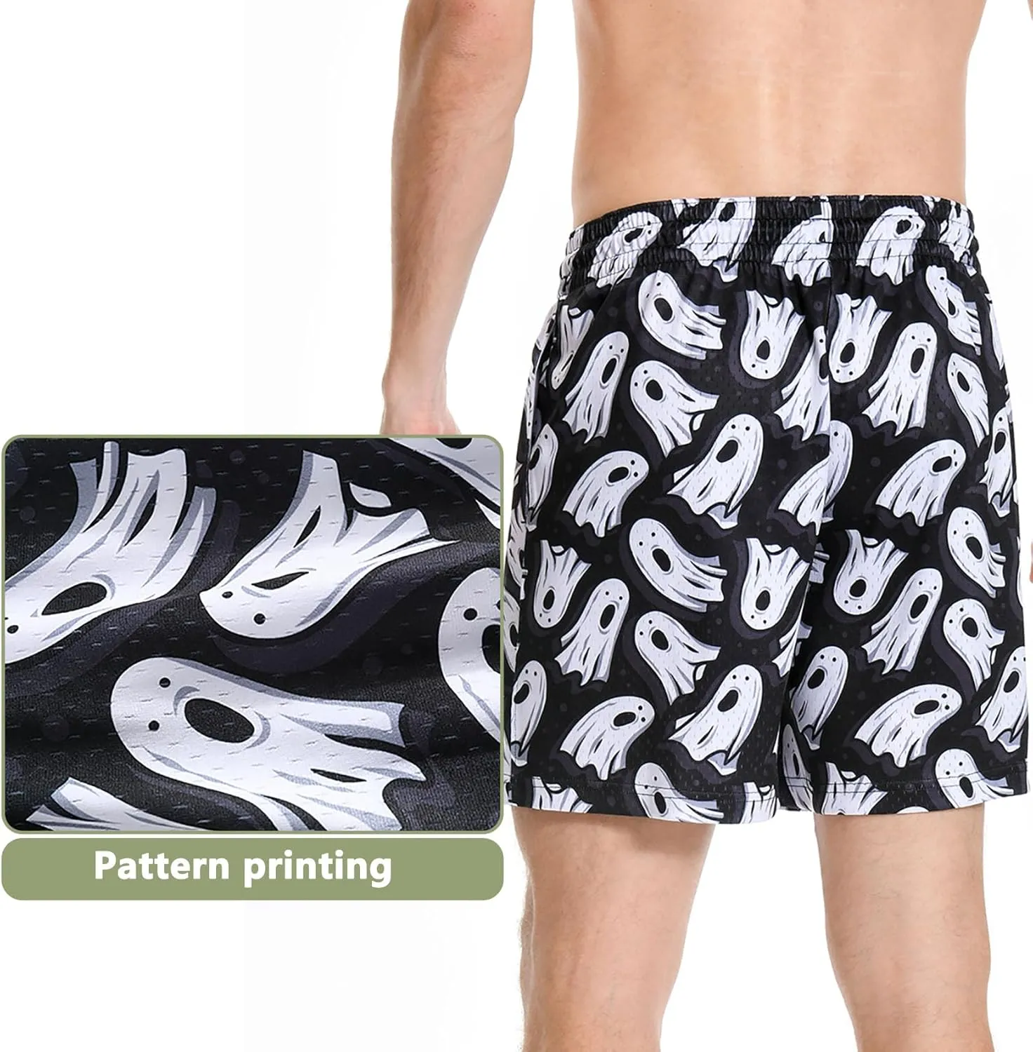 Men's Graphic Print Shorts Retro Basketball Shorts Cool Mesh Shorts