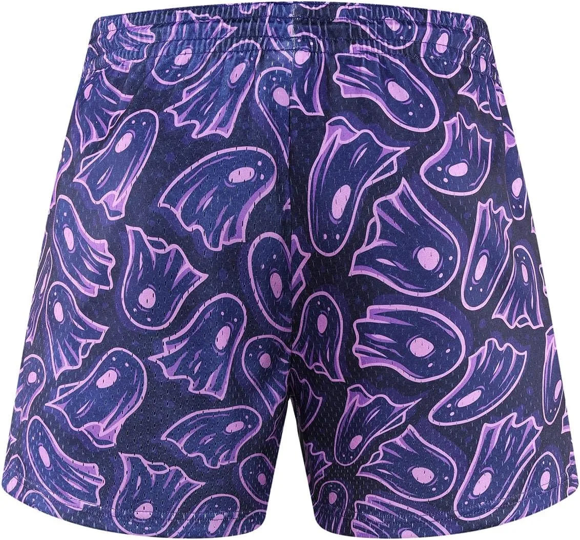 Men's Graphic Print Shorts Retro Basketball Shorts Cool Mesh Shorts