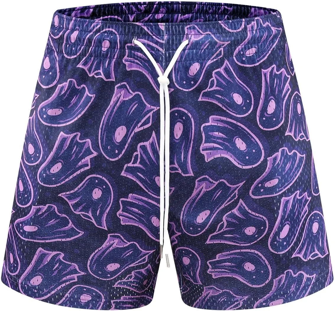 Men's Graphic Print Shorts Retro Basketball Shorts Cool Mesh Shorts