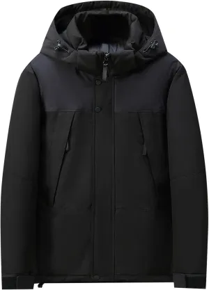 Mens Hooded Outdoor Jacket High Collar Two Color Splicin Cotton Padded Coat Detachable Hat Long Sleeve Jacket