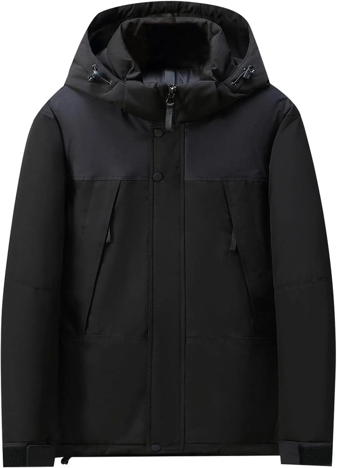 Mens Hooded Outdoor Jacket High Collar Two Color Splicin Cotton Padded Coat Detachable Hat Long Sleeve Jacket