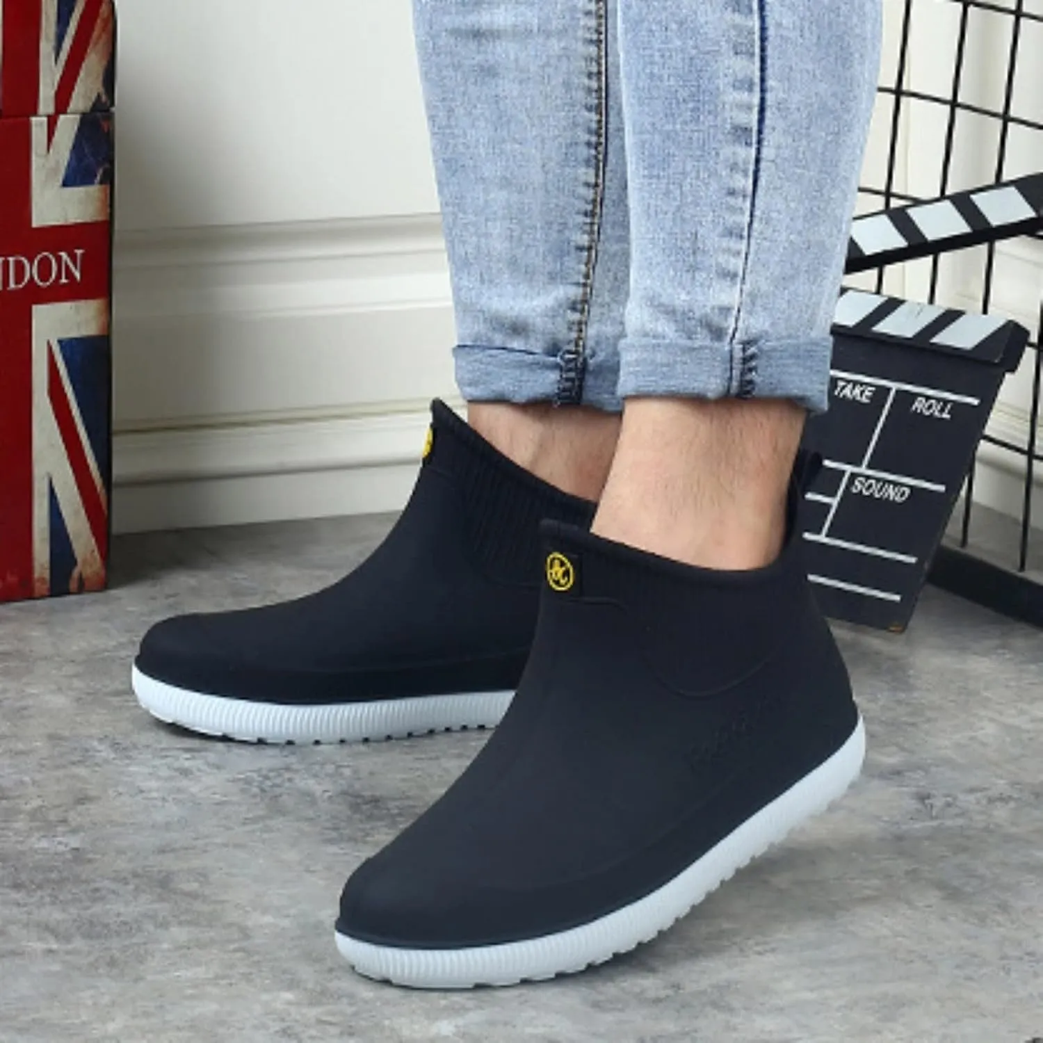 Men's Kitchen Labor Shoes Mid Calf Waterproof Rain Boots Non Slip Rain Shoes Men Comfortable Garden Boots Durable Fishing Farming Shoe Lightweight Deck Shoe Car Washing Accessories