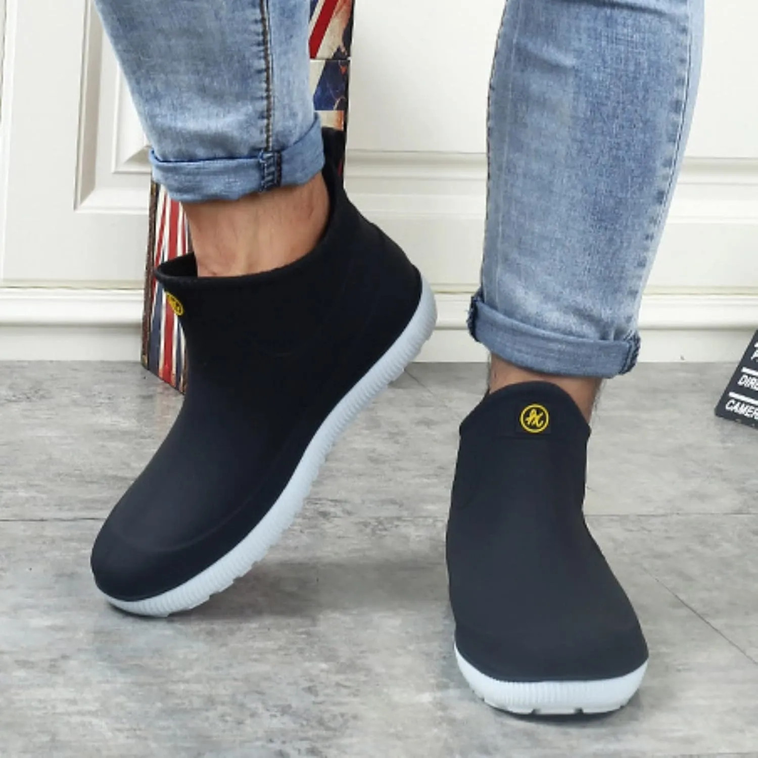 Men's Kitchen Labor Shoes Mid Calf Waterproof Rain Boots Non Slip Rain Shoes Men Comfortable Garden Boots Durable Fishing Farming Shoe Lightweight Deck Shoe Car Washing Accessories