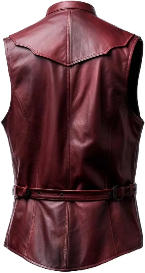Mens Leather Vintage Vests, Club Leather Vest for Mens, Cowboy Leather Vests Western style