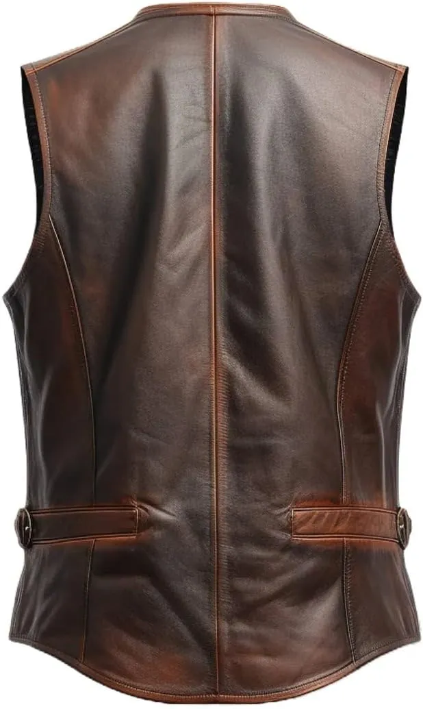 Mens Leather Vintage Vests, Club Leather Vest for Mens, Cowboy Leather Vests Western style