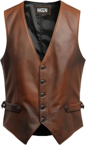 Mens Leather Vintage Vests, Club Leather Vest for Mens, Cowboy Leather Vests Western style