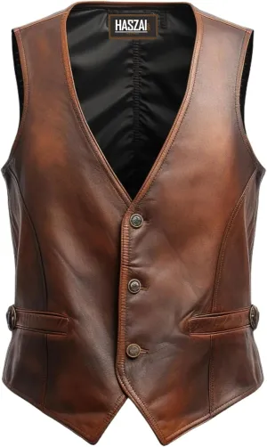 Mens Leather Vintage Vests, Club Leather Vest for Mens, Cowboy Leather Vests Western style