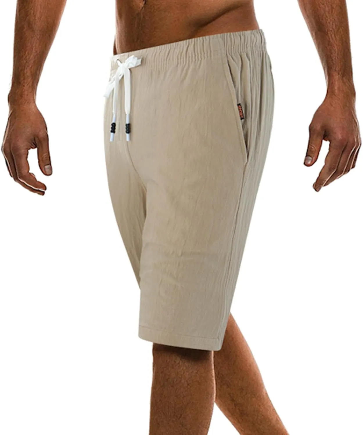 Mens Linen Shorts 2024 Summer Beach Shorts Lightweight Drawstring Flat Front Shorts Casual Athletic Elastic Waist Shorts