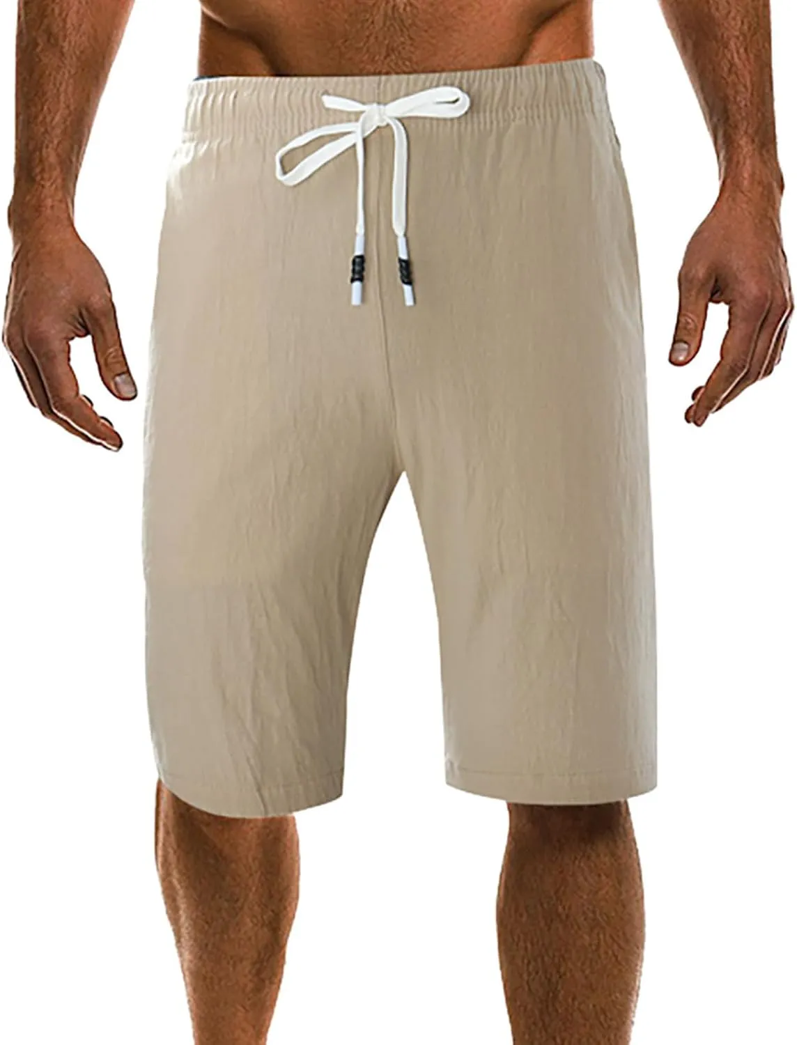 Mens Linen Shorts 2024 Summer Beach Shorts Lightweight Drawstring Flat Front Shorts Casual Athletic Elastic Waist Shorts