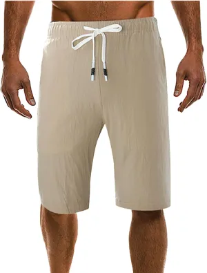 Mens Linen Shorts 2024 Summer Beach Shorts Lightweight Drawstring Flat Front Shorts Casual Athletic Elastic Waist Shorts