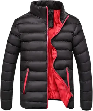 Mens Quilted Puffer Down Jackets Winter Packable Jacket Cotton Padded Full Zip Thick Coats Casual Warm Tops
