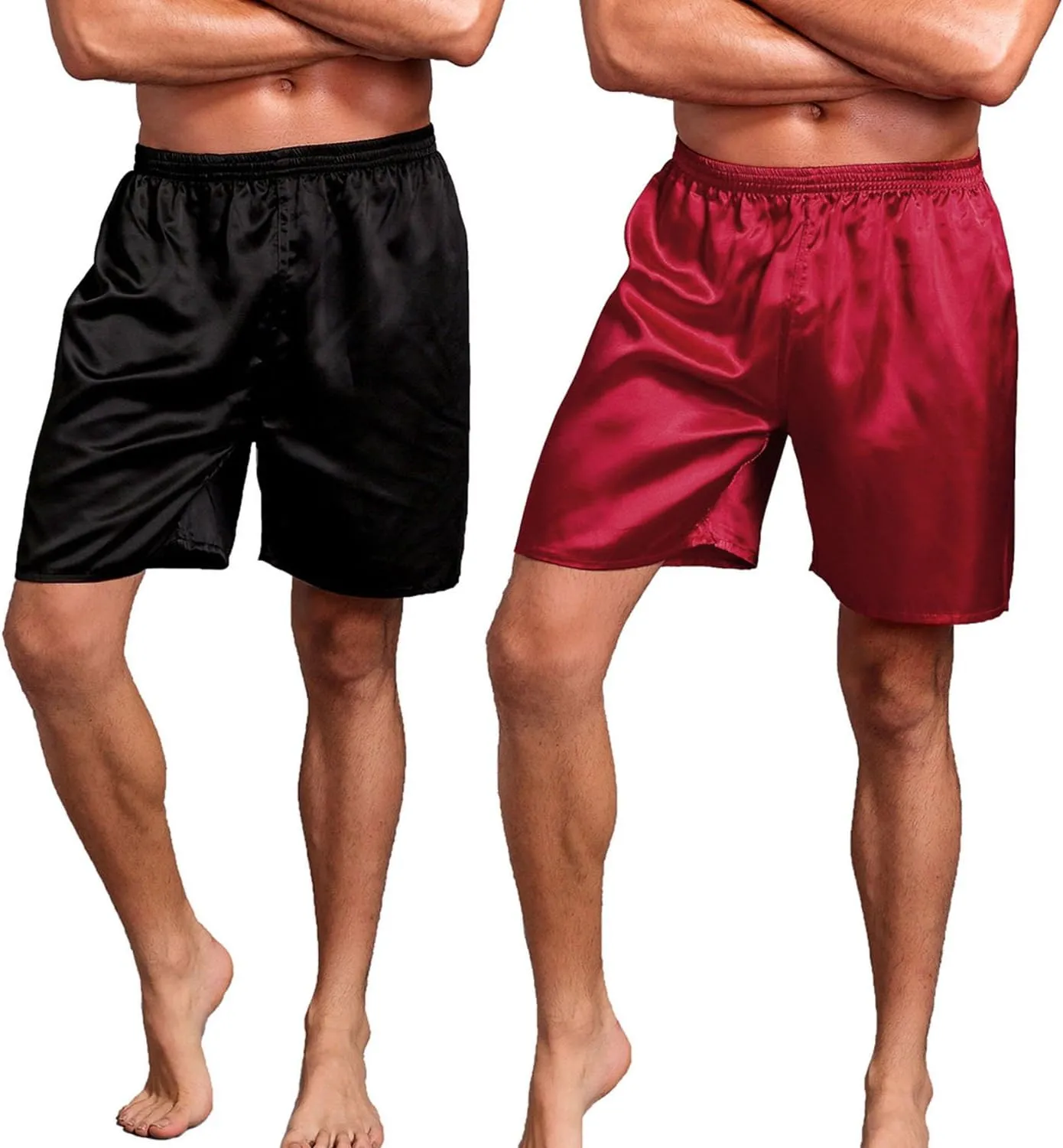 Mens Satin Boxer Shorts Pajamas Shorts Sleepwear Boxers Underwear Beach Shorts