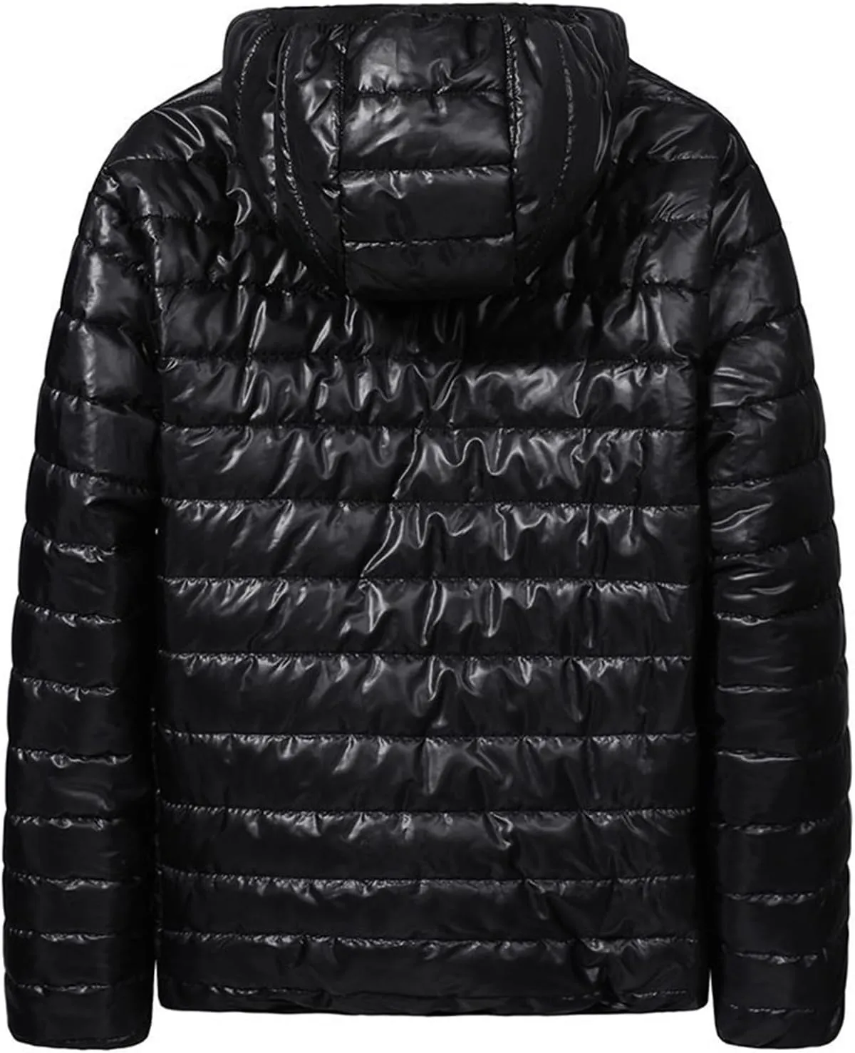 Men's Shiny Puffer Jacket Winter Warm Down Coats Packable Hooded Waterproof Outerwear with Pockets