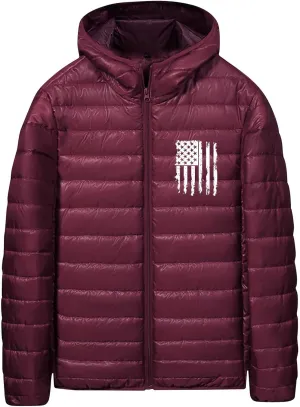 Men's Shiny Puffer Jacket Winter Warm Down Coats Packable Hooded Waterproof Outerwear with Pockets
