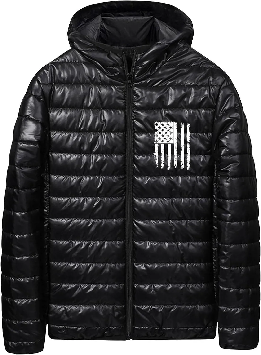 Men's Shiny Puffer Jacket Winter Warm Down Coats Packable Hooded Waterproof Outerwear with Pockets