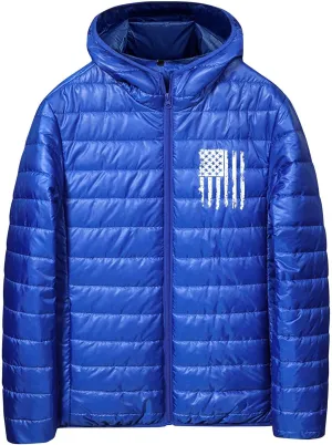 Men's Shiny Puffer Jacket Winter Warm Down Coats Packable Hooded Waterproof Outerwear with Pockets