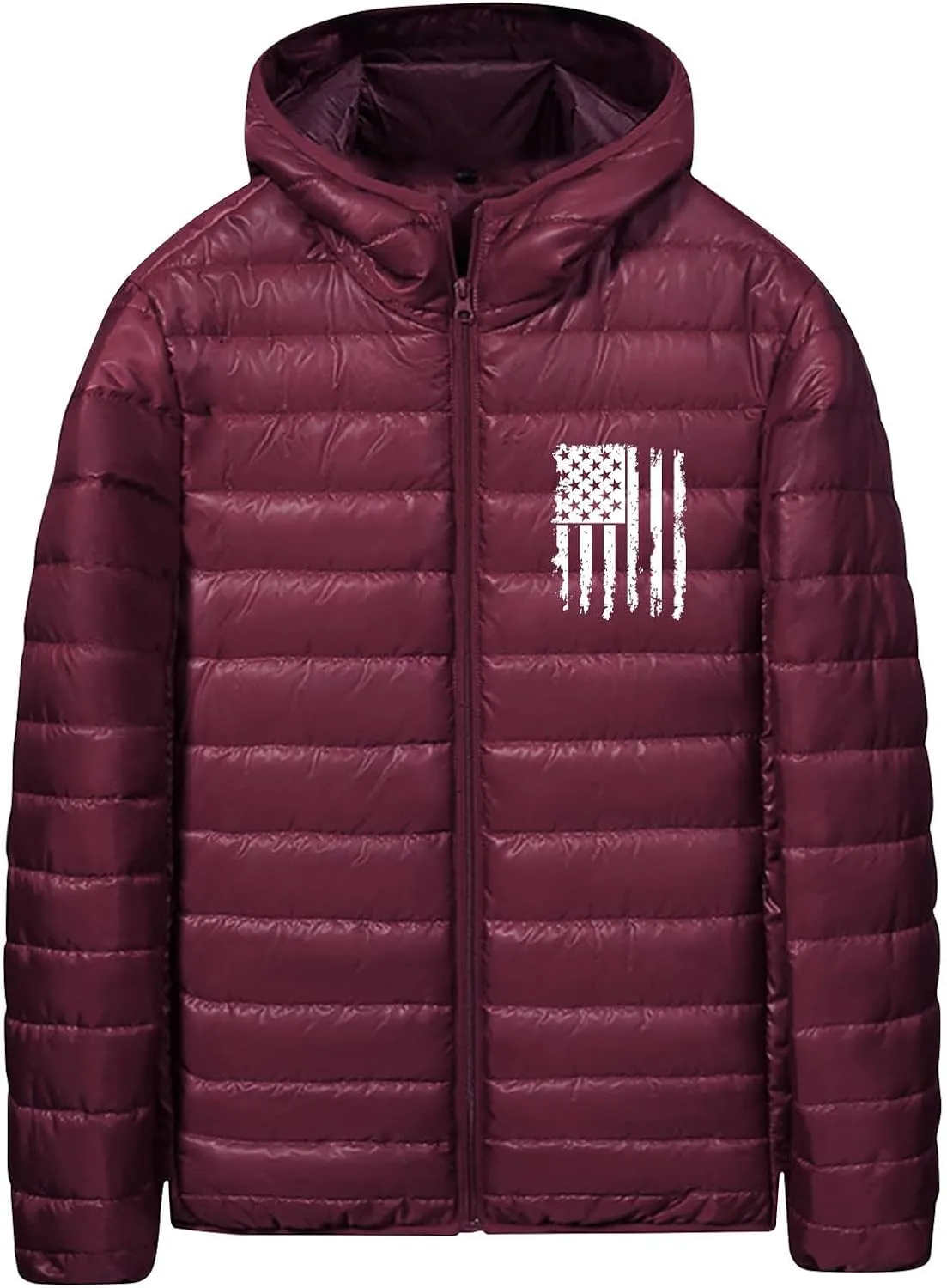 Men's Shiny Puffer Jacket Winter Warm Down Coats Packable Hooded Waterproof Outerwear with Pockets