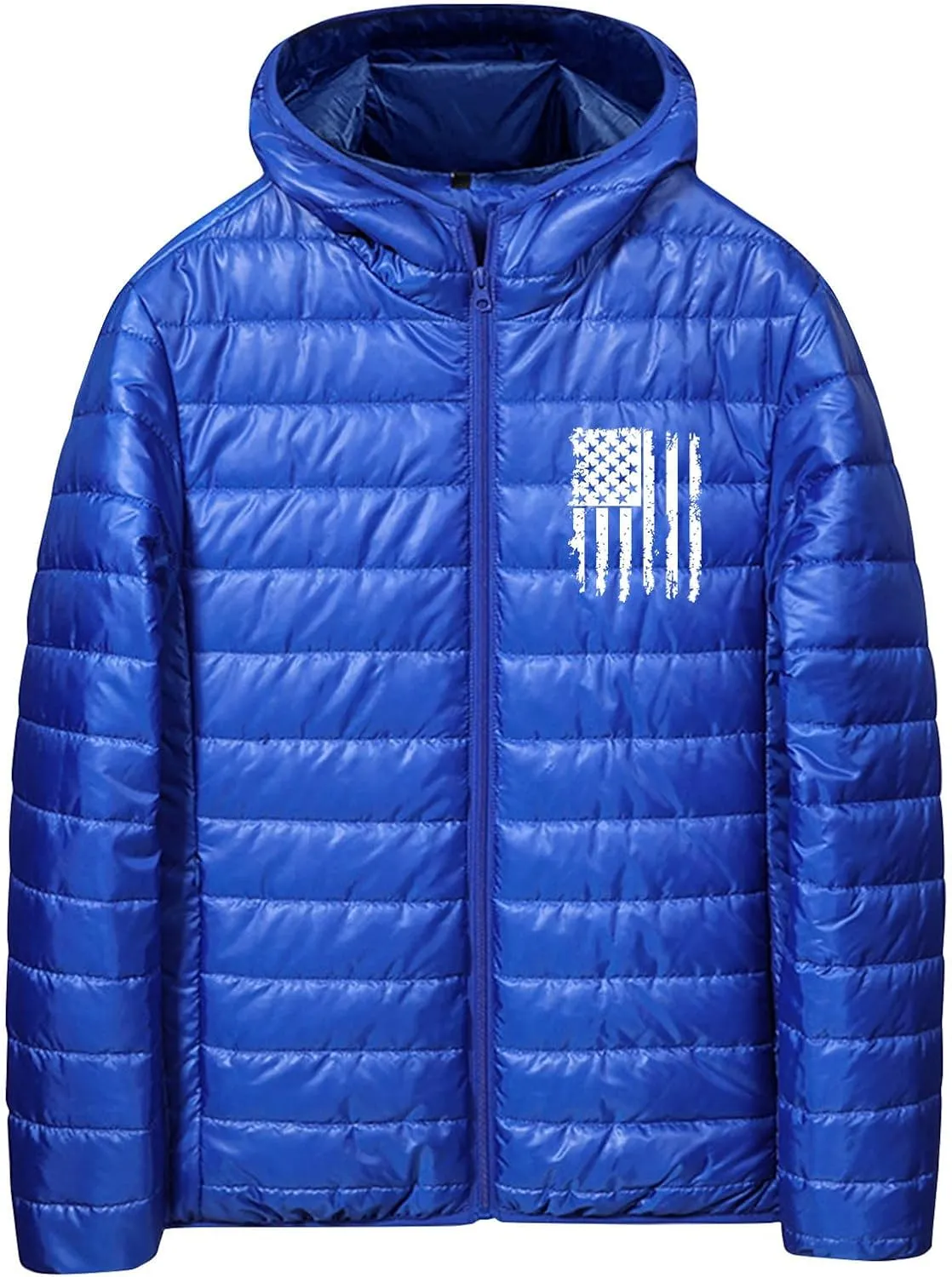 Men's Shiny Puffer Jacket Winter Warm Down Coats Packable Hooded Waterproof Outerwear with Pockets