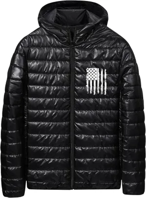 Men's Shiny Puffer Jacket Winter Warm Down Coats Packable Hooded Waterproof Outerwear with Pockets